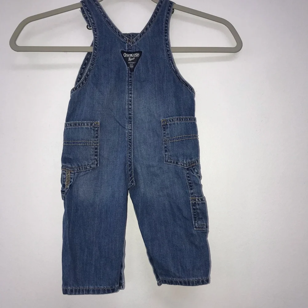 6M Baby Infant Oshkosh Bgosh Osh Kosh Overalls Denim w/ Stripe Pocket Detail